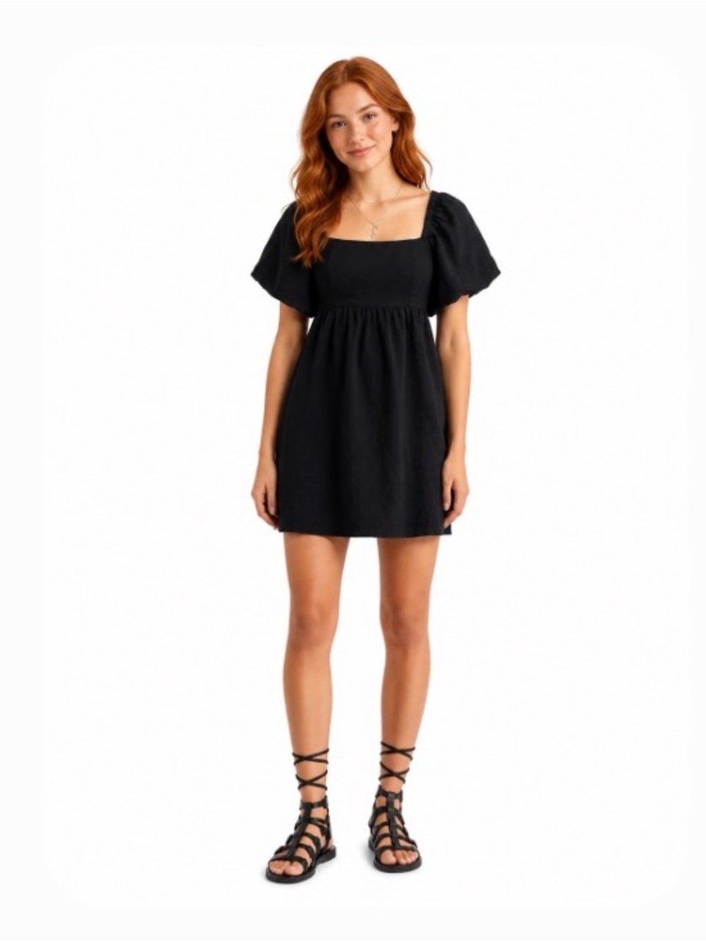 BP. - NWOT - Black Square-Neck Mini Dress with Puff Sleeves - Size S